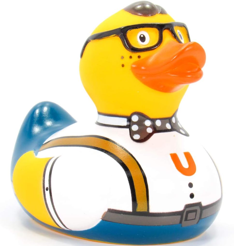 Pato de goma nerd de Bud Ducks  Elegante embalaje de regalo – “Geek chic!”  Seguro para niños  Coleccionable