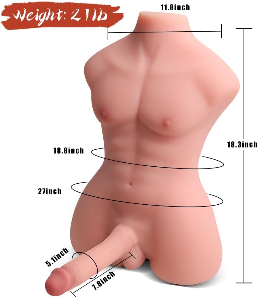 Muñeca sexual de torso masculino de 19.8 libras para masturbación con consolador flexible realista de 7.8 pulgadas para anal apretado, juguetes para