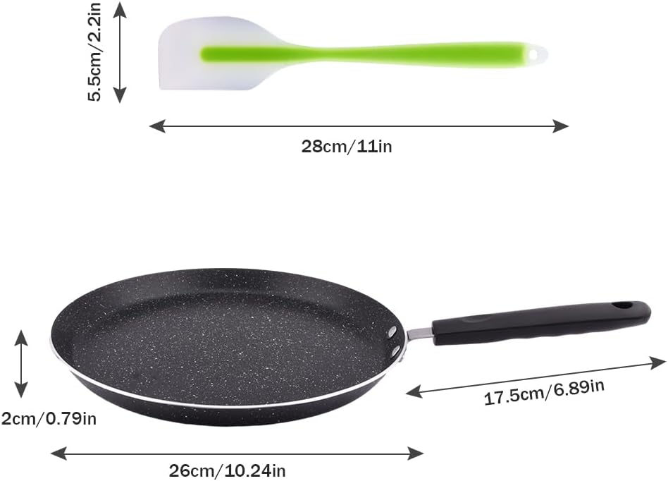 OTJENL Sartén antiadherente para crepes, sartén de 11 pulgadas con raspador y cepillo de aceite, sartén para tortillas, para cocinar huevos, freír,
