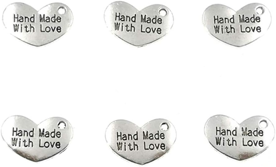 Colgante hecho a mano con dije de amor, en forma de corazón, con mensaje de palabra, para hacer joyas (50 unidades, tono plateado antiguo), Zinc