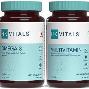 HK Vitals Omega 3 Suplemento y Multivitamínico Combo, Paquete de 60 Omega 3 Cápsulas + 60 Tabletas Multivitamínicas HK Vitals Omega 3 Suplemento y Multivitamínico Combo, Paquete de 60 Omega 3 Cápsulas + 60 Tabletas Multivitamínicas