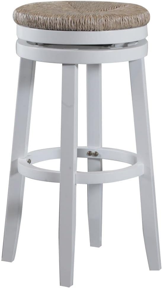 Powell Furniture Linon Morgan – Taburete giratorio de madera de 31.6 pulgadas, color blanco