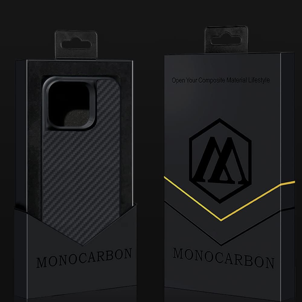 MONOCARBON Funda de fibra de aramida real para iPhone 14 Pro de 6.1 pulgadas, compatible con Magsafe Ultra delgada y ligera, antiarañazos, aramida