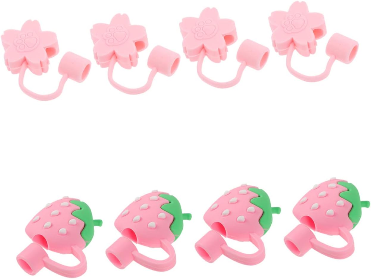 STOBOK 8 piezas de silicona para muñecas, pajitas de fresa, accesorios de fresa, flores de cerezo rosa, accesorios de gel de sílice