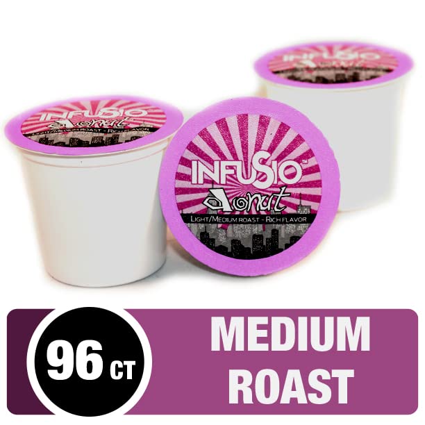 96 unidades de mezcla de donas (café tostado medio), cápsulas de café de una sola porción para cafeteras Keurig K Cup – Café tostado InfuSio Premium