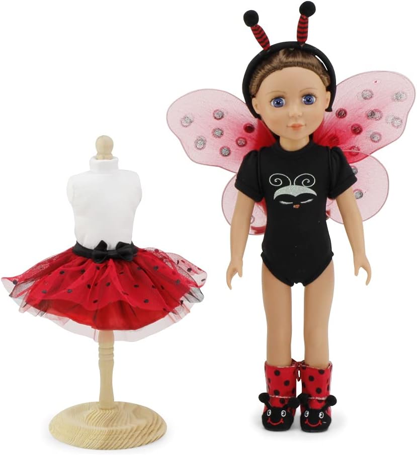 Emily Rose Ropa de muñeca de 14 pulgadas  Magical Lady Bug 5 piezas 14.5 pulgadas muñeca disfraz de Halloween traje con alas extraíbles, diadema de