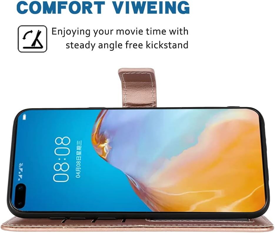 Compatible con Huawei P40 Pro – Funda tipo cartera con correa para la muñeca con cordón de cuero, soporte para tarjetas, accesorios para celulares,