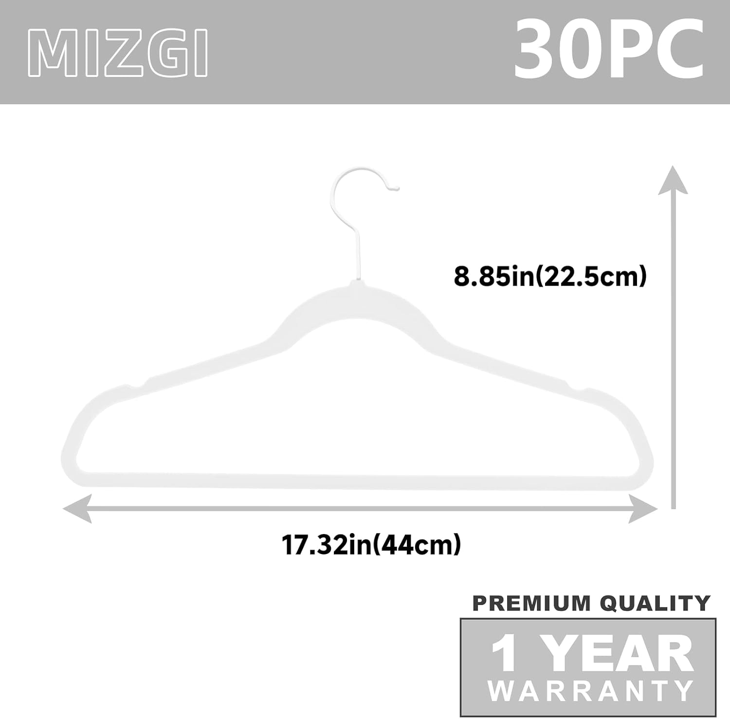 MIZGI – Ganchos de terciopelo, paquete de 30 unidades, ganchos de fieltro antideslizantes de alta resistencia para trajes, color blanco, ganchos con