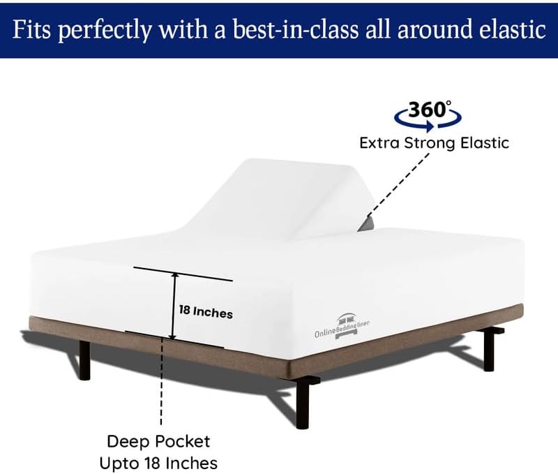 Online Bedding Linen Flex Top – Cama King de algodón egipcio de 800 hilos, sábanas divididas de 18 pulgadas de profundidad para dormir numéricos (4