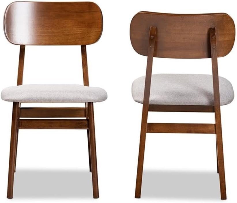 Baxton Studio Euclid Mid-Century – Juego de sillas de comedor de 2 piezas con tapizado de tela gris y acabado marrón nogal