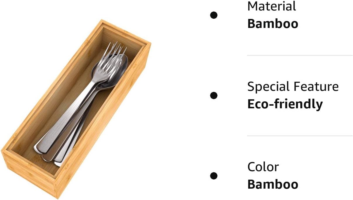 Organizador de utensilios de cubiertos, organizador de cajones de cubiertos  Soporte apilable de bambú para cubiertos, bandejas de almacenamiento de
