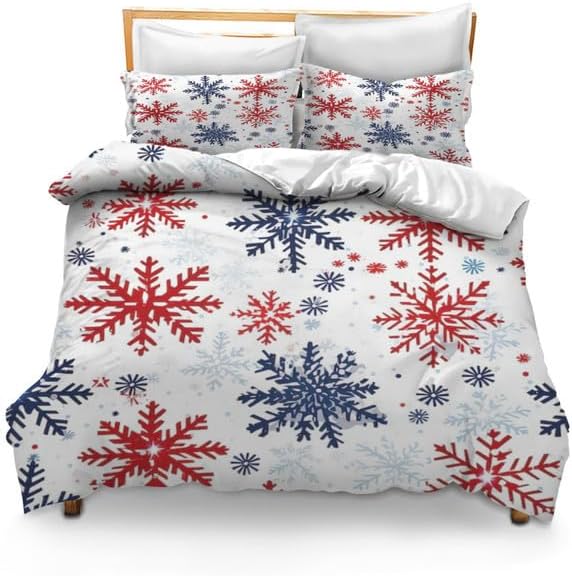 Bidesign Juego de funda de edredón tamaño Queen con temática de Navidad, diseño de árbol de Navidadcampanas, juego de cama reversible de lujo (1