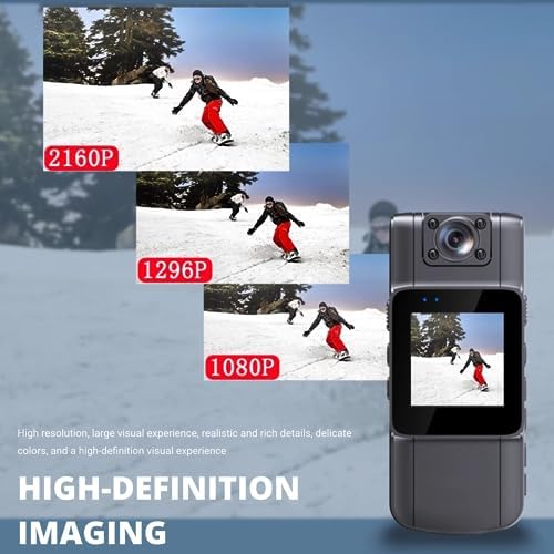 YUNSEITY Mini cámara corporal, cámara HD desgastada con lente giratoria de 180 y clip trasero, visión nocturna, detección de movimiento, cámara de