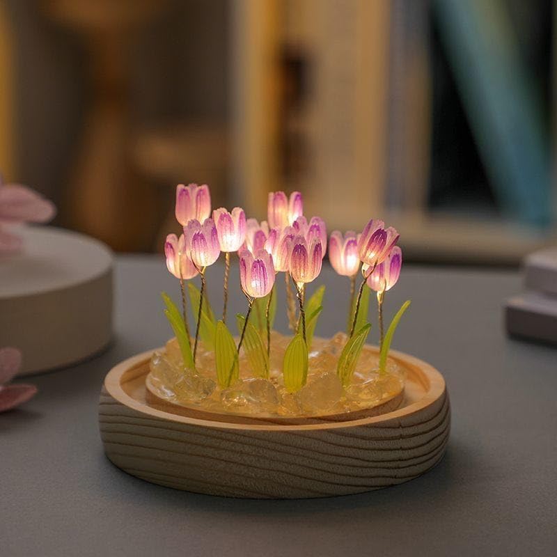 Lámpara de tulipán de noche de flores, luces LED de simulación para bricolaje, 20 flores, atmósfera, lámparas de mesa, decoración de escritorio,