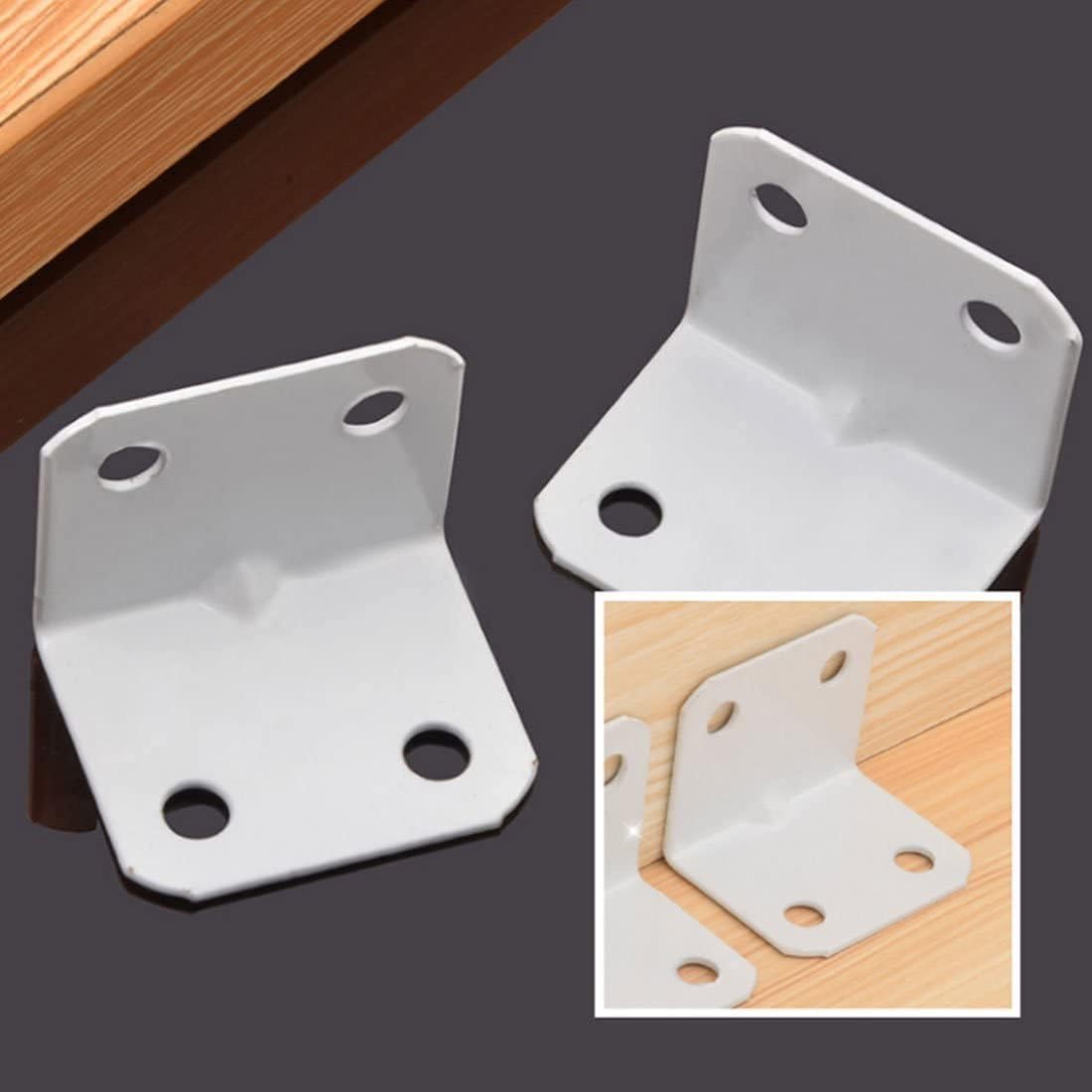Metal L forma puerta ventana estante esquina soporte ángulo recto blanco 10pcs