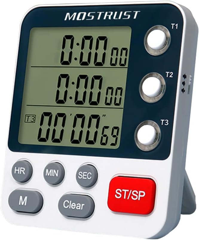 Temporizador digital de cocina doble, temporizador de 3 canales, temporizador de cocción, pantalla grande, triple temporizador, alarma de volumen