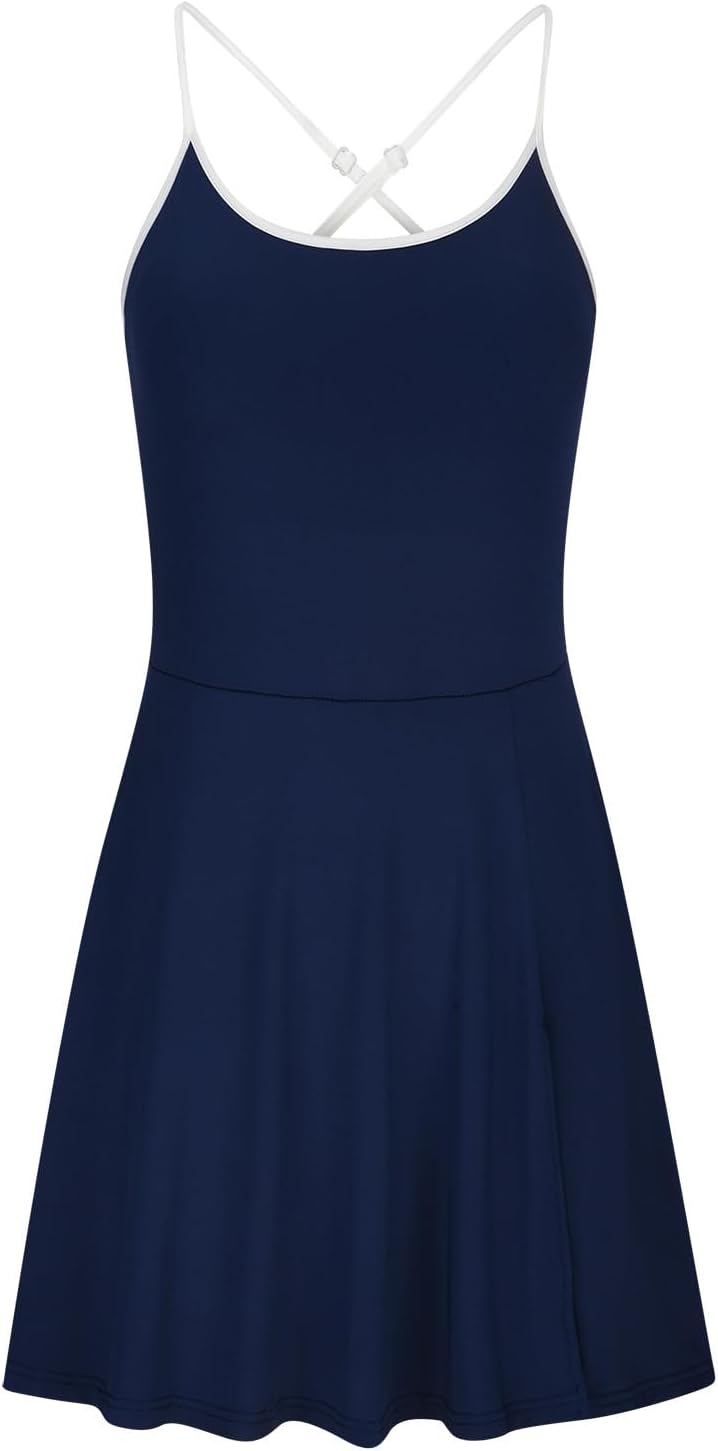 Vestido de tenis de entrenamiento para mujer con pantalones cortos integrados y bolsillos sin mangas, vestido de tenis para ejercicio, vestido de