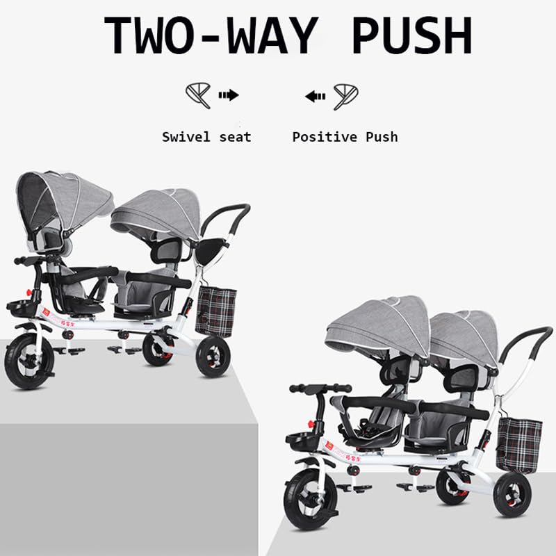 Triciclo para niños, 4 en 1, triciclo para niños, con asa extraíble, toldo plegable, asiento giratorio, con canasta de almacenamiento, arnés de