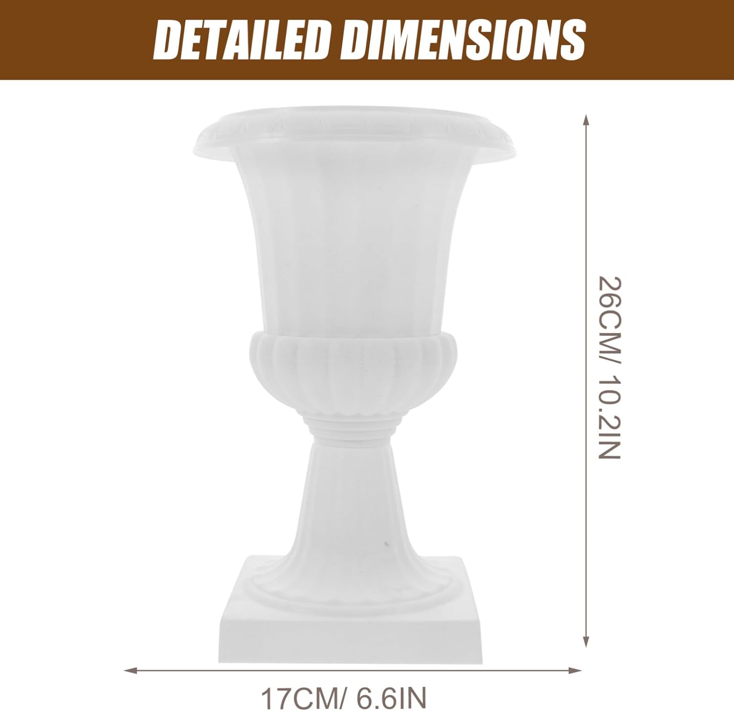 Yardwe 2 macetas de urna, maceta de plástico con pedestal blanco, contenedor de flores retro, maceta de boda para jardín, porche, balcón