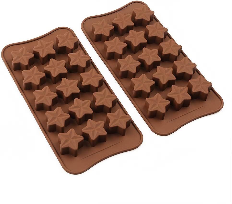 Molde de silicona con forma de estrella, molde antiadherente para chocolate, 2 unidades, 15 cavidades para dulces, postres, gelatina, cubitos de