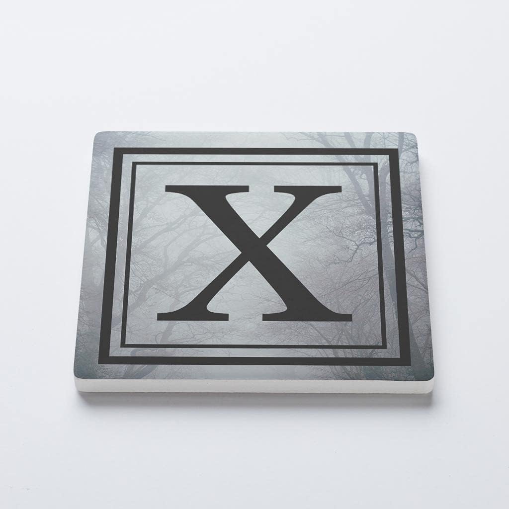 X – Letra del alfabeto de árbol gótico, decoración del hogar Joyride – Posavasos de cerámica individual, cuadrado individual de 4 pulgadas, parte