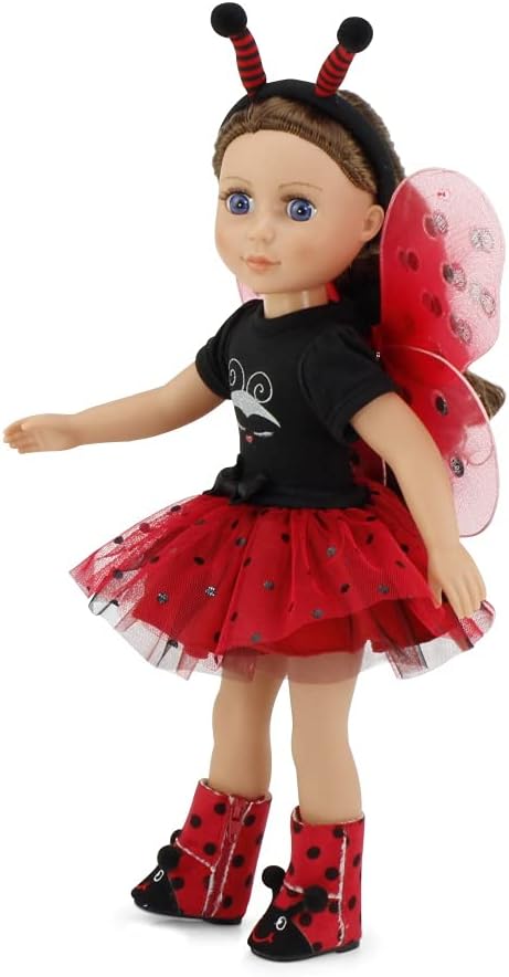 Emily Rose Ropa de muñeca de 14 pulgadas  Magical Lady Bug 5 piezas 14.5 pulgadas muñeca disfraz de Halloween traje con alas extraíbles, diadema de