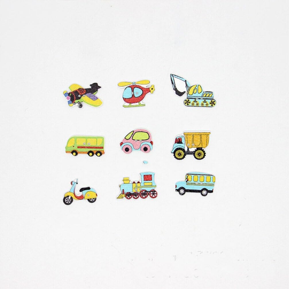 TEHAUX 50 botones de madera, botones decorativos de dibujos animados, lindos botones en forma de automóvil, camión, avión, barco, botones de costura