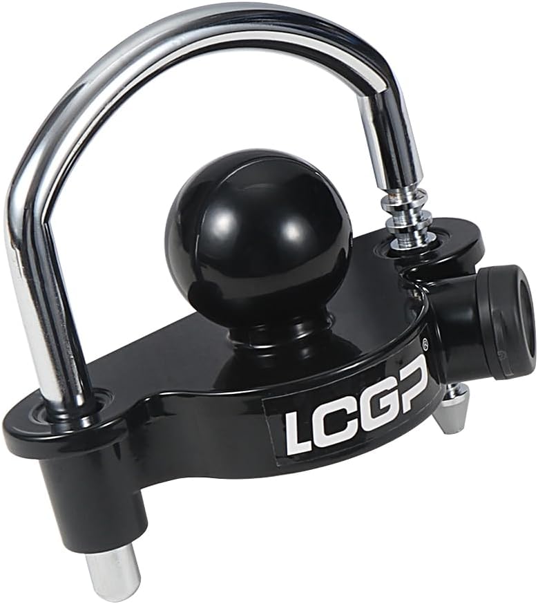 LCGP Bloqueo de acoplador de enganche de remolque negro con 2 llaves, bloqueo de acoplador universal, seguridad de almacenamiento ajustable, acero