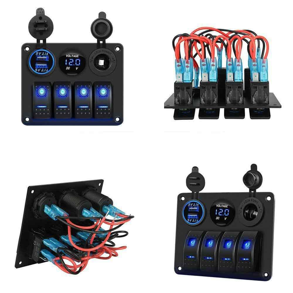 GXMRHWY Interruptor de panel combinado de 4 bandas, montaje estilo barco para caravanas, caravanas, vehículos recreativos, automóviles con