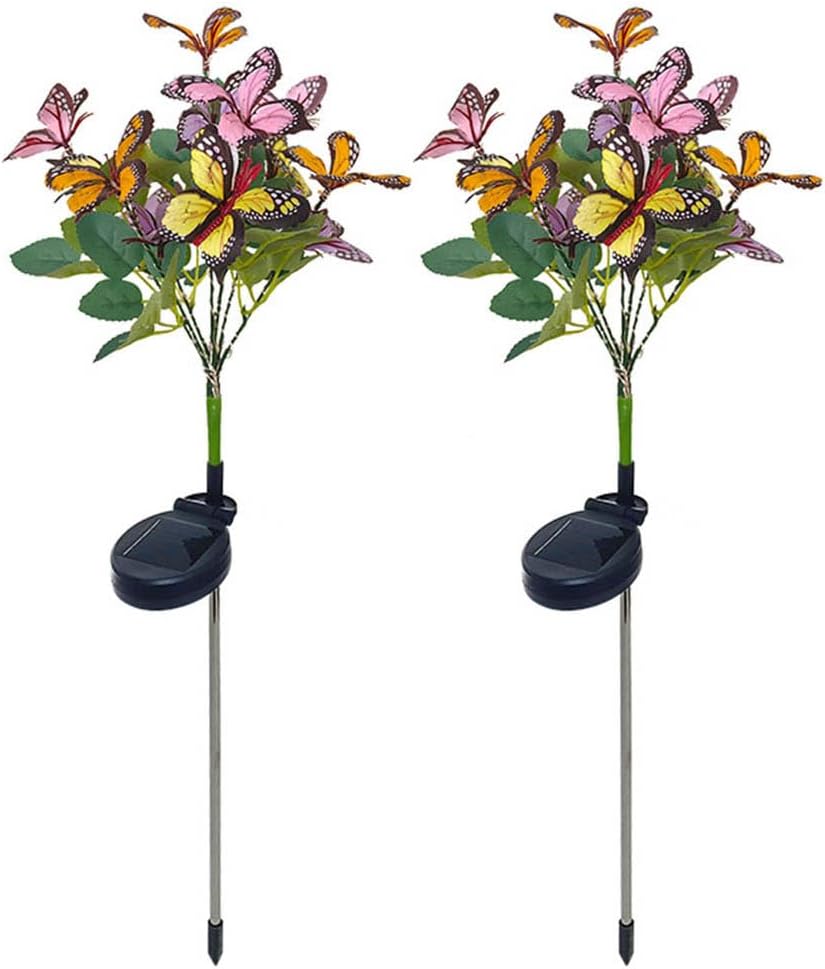 2 luces solares de mariposa para exteriores, luz de flores artificiales, decoración del hogar, lámpara de árbol de mariposa IP65, impermeable, luces