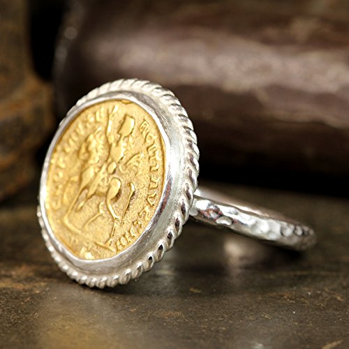Caprixus Signet Ring 925 Sterling Silver Coin Ring 24K Gold Vermeil Designer Handmade Rings for Women Two Tone Hammered Pinky Ring Turkish Fine