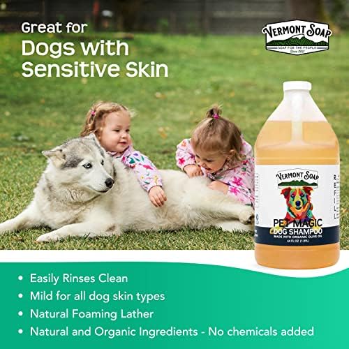 VERMONT SOAP Champú orgánico para mascotas, infundido con aceite de oliva orgánico y natural, champú para perros de coco y aloe vera para pieles