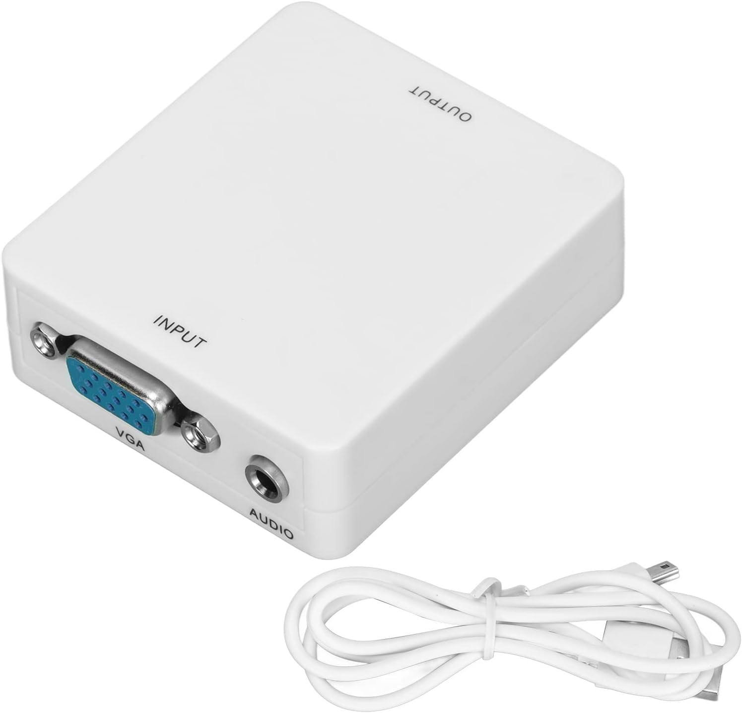 Convertidor de audio y video VGA a HDMI, 1080P Full HD Mini caja adaptadora con cable USB y cable de puerto de audio de 0.138 in, compatible con