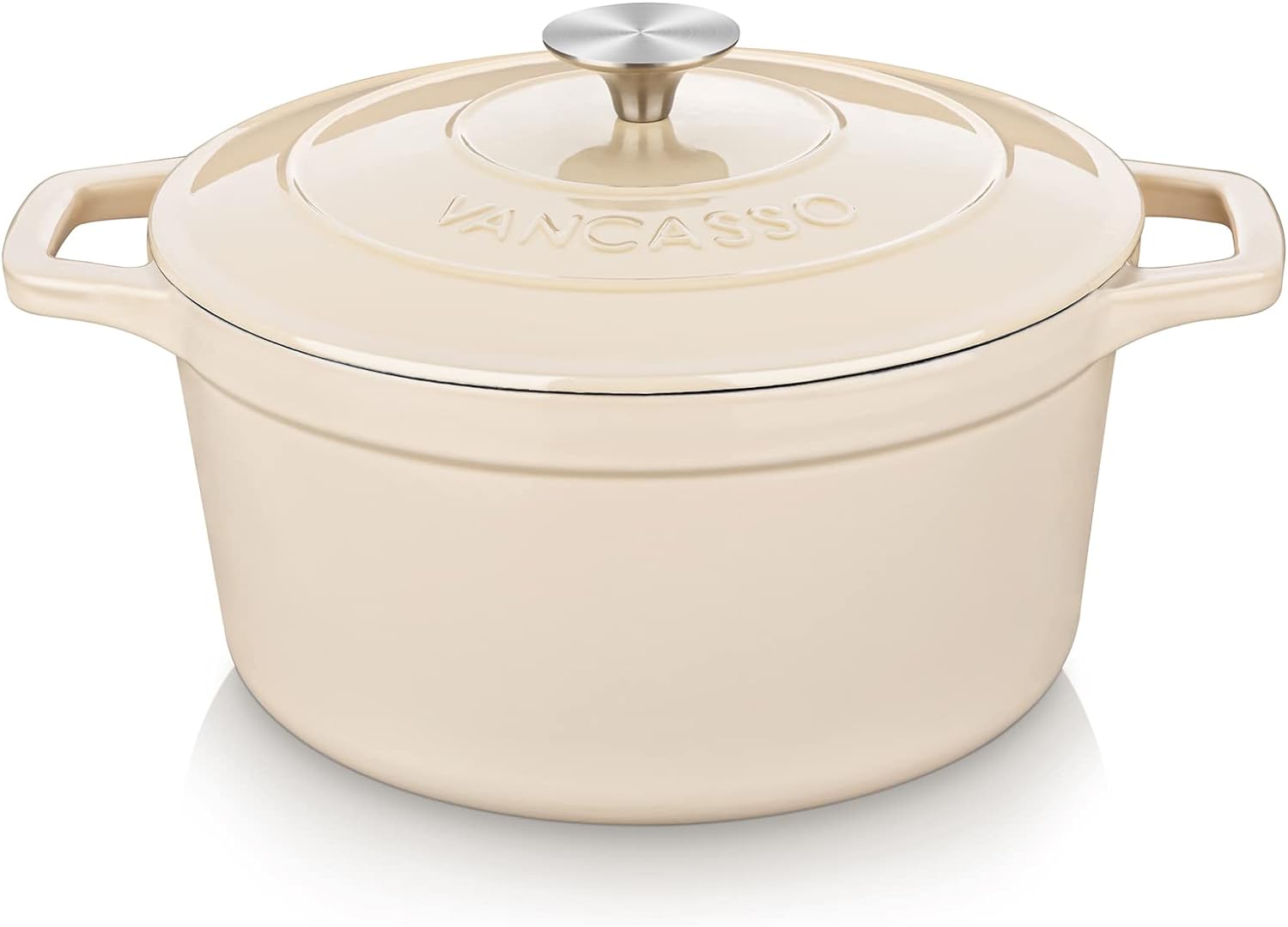 vancasso Horno holandés de hierro fundido, olla holandesa de 6 cuartos de galón con tapa, horno holandés redondo olla de hierro fundido con