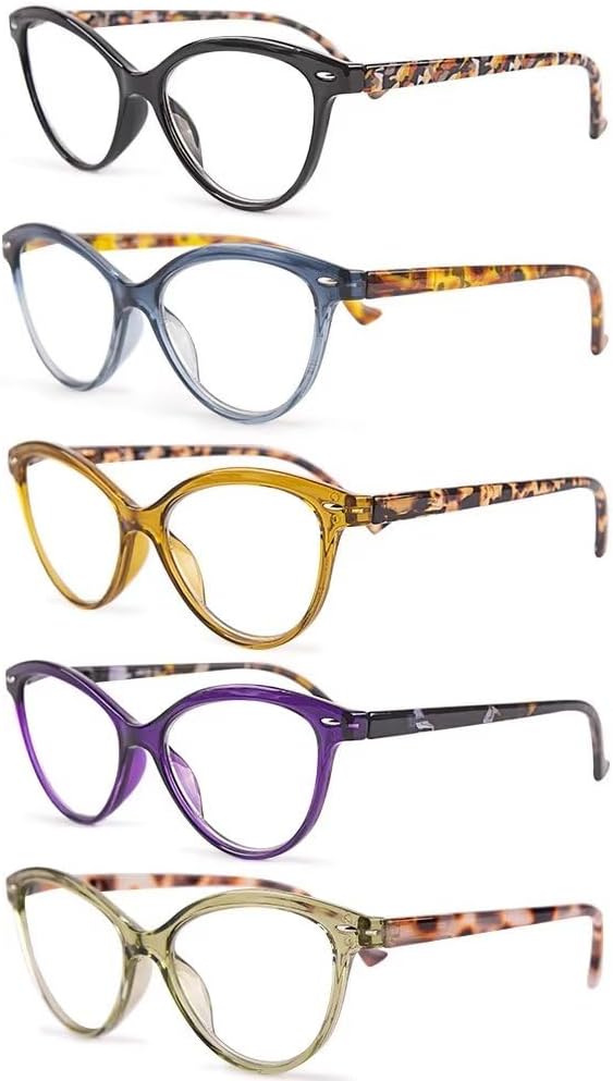 Paquete de 5 + 0 lentes de lectura con bloqueo de luz azul, lectores de computadora para mujeres y hombres, filtro antideslumbrante, anteojos