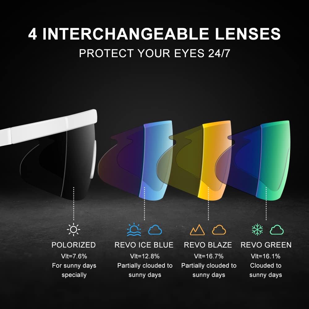 ZHA ZHA Lentes de sol deportivos de gran tamaño, 100% protección UV, para equitación, béisbol, ciclismo, con 4 lentes para hombres y mujeres