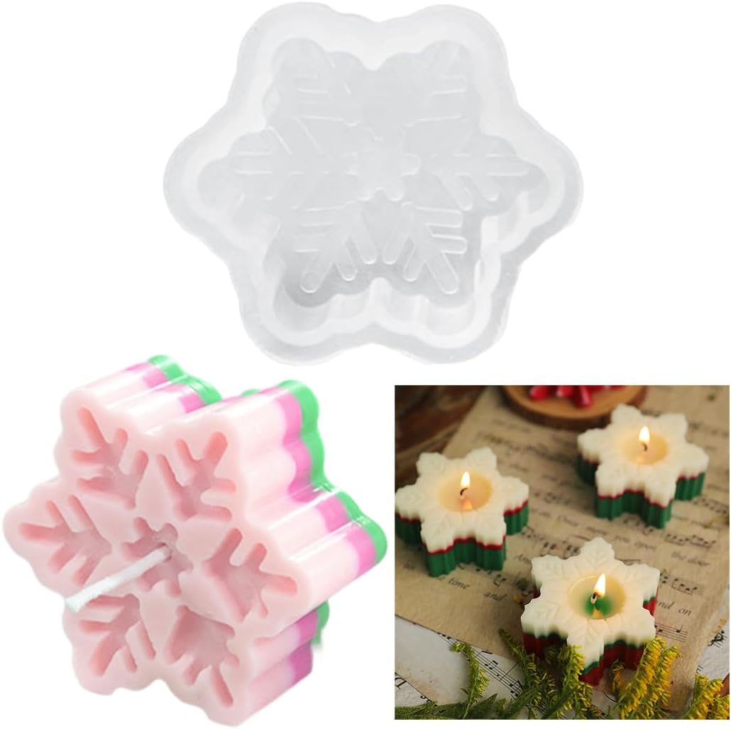 XYQHOAC Molde de vela de silicona con copos de nieve, molde de resina de copo de nieve de Navidad, molde de jabón de copo de nieve 3D para hacer