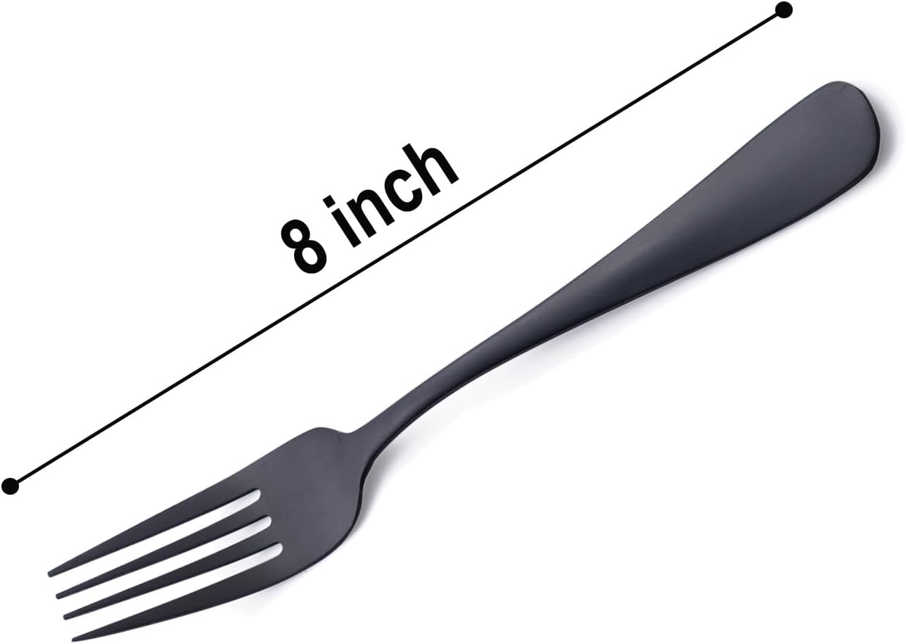 Seeshine – Juego de 12 tenedores de acero inoxidable de 8 pulgadas, color negro mate, tenedores de postre, tenedores de cubiertos para familia,