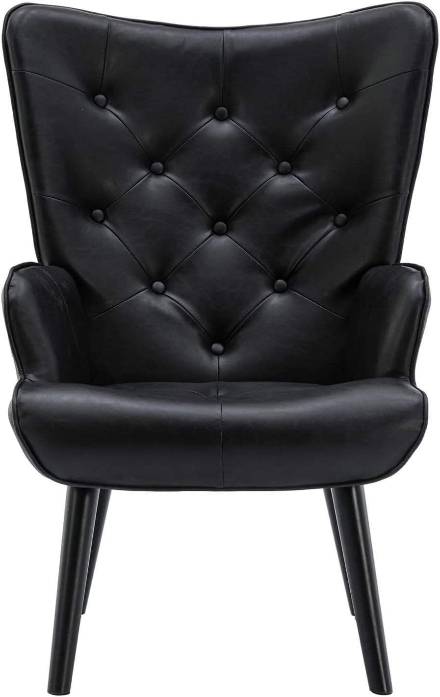 Dolonm – Silla decorativa de piel sintética moderna con botones capitoné y respaldo alto con brazos tapizados con respaldo alto y patas de madera