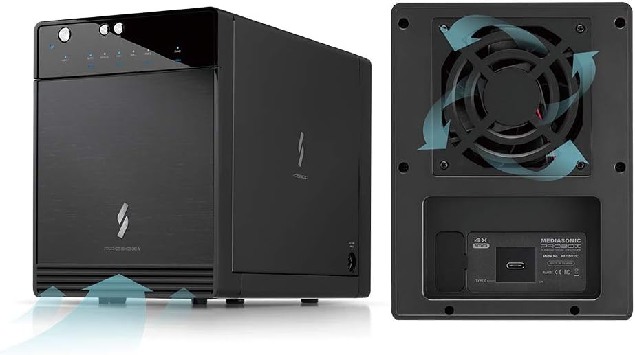 Armario para disco duro Mediasonic USB 3.1 4 Bay 3.5″ SATA – USB 3.1 Gen 2 10Gbps Tipo CUSB-C (HF7-SU31C)