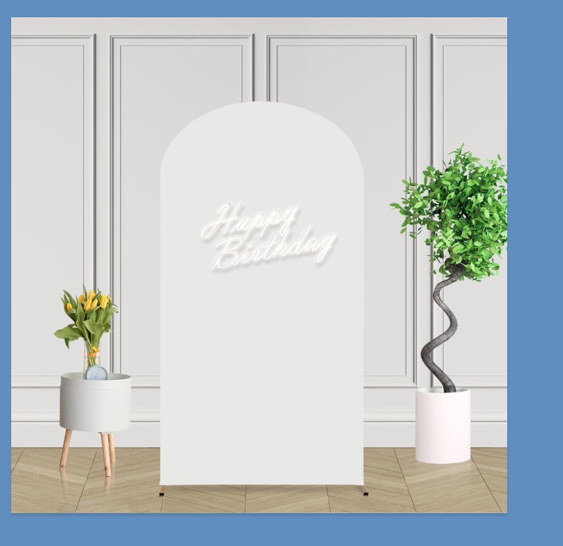Lofaris Telón de fondo de pared de arco blanco para decoración de cumpleaños, 2.6 x 6 pies, cubierta de arco dorado de color sólido, cubierta de
