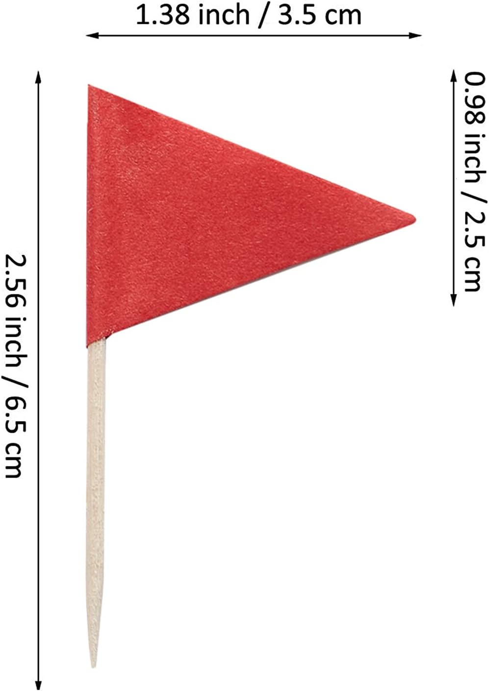 100 banderas rojas sólidas para palillos de dientes, pequeñas mini triángulos de color rojo liso, para cupcakes, decoración de bricolaje
