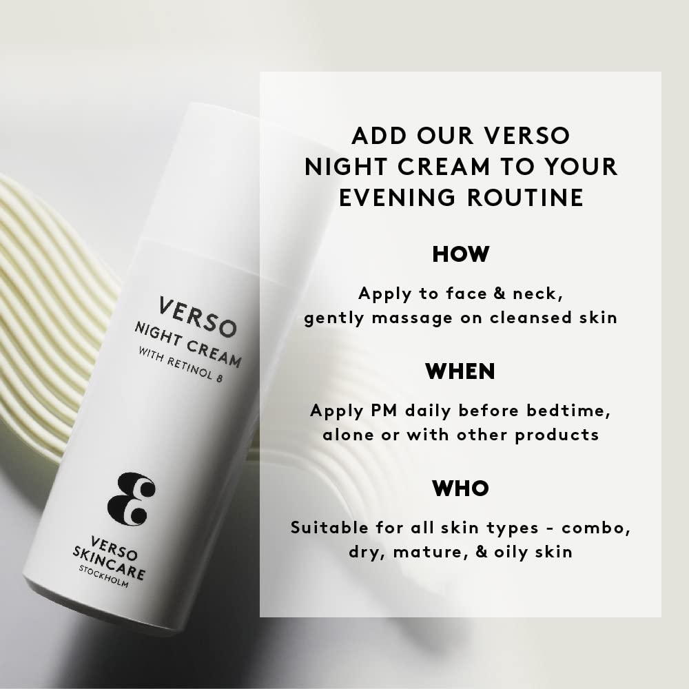 Verso Skin Care  Crema hidratante de noche  Crema de noche rejuvenecedora para rostro y cuello para piel joven  Cuidado facial fácil (1.6 fl oz)