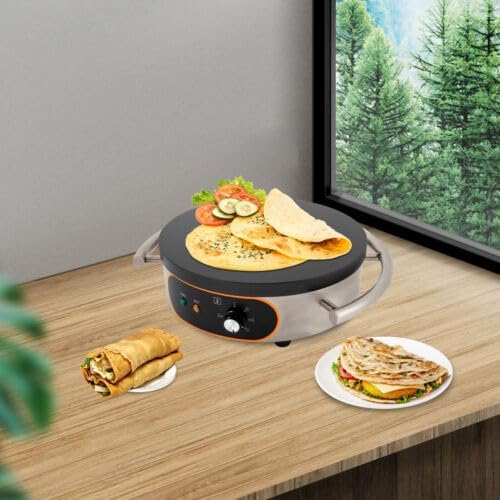 Fabricante de crepes eléctrico de 16 pulgadas para crepes antiadherente, sartén única, parrilla de crepé comercial, ajustes de temperatura