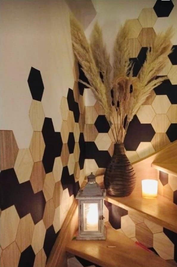 Azulejos hexagonales únicos para paneles de pared (1 pie cuadrado de acrílico blanco brillante de 18 pulgadas), fácil instalación para diseño