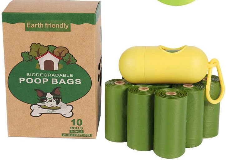 Bolsas para excrementos de perro, 13 x 9 pulgadas, extra fuertes y a prueba de fugas, bolsas verdes con dispensador y clip para correa