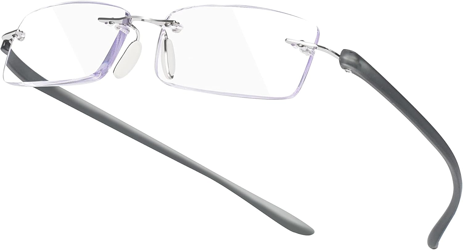 Paquete de 2 lentes de lectura con luz azul, lentes de lectura para hombre, lentes de lectura para mujer, sin marco, para computadora