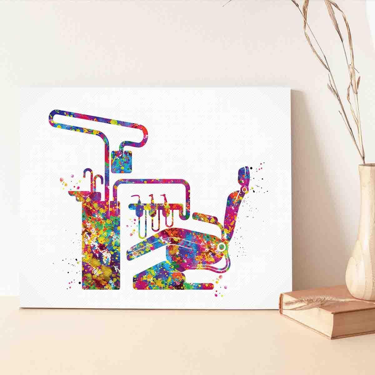 MBARE Arte de pared de paisaje de acuarela, silla de dentista, impresión de acuarela, arte dental, arte dental, decoración de estomatología,