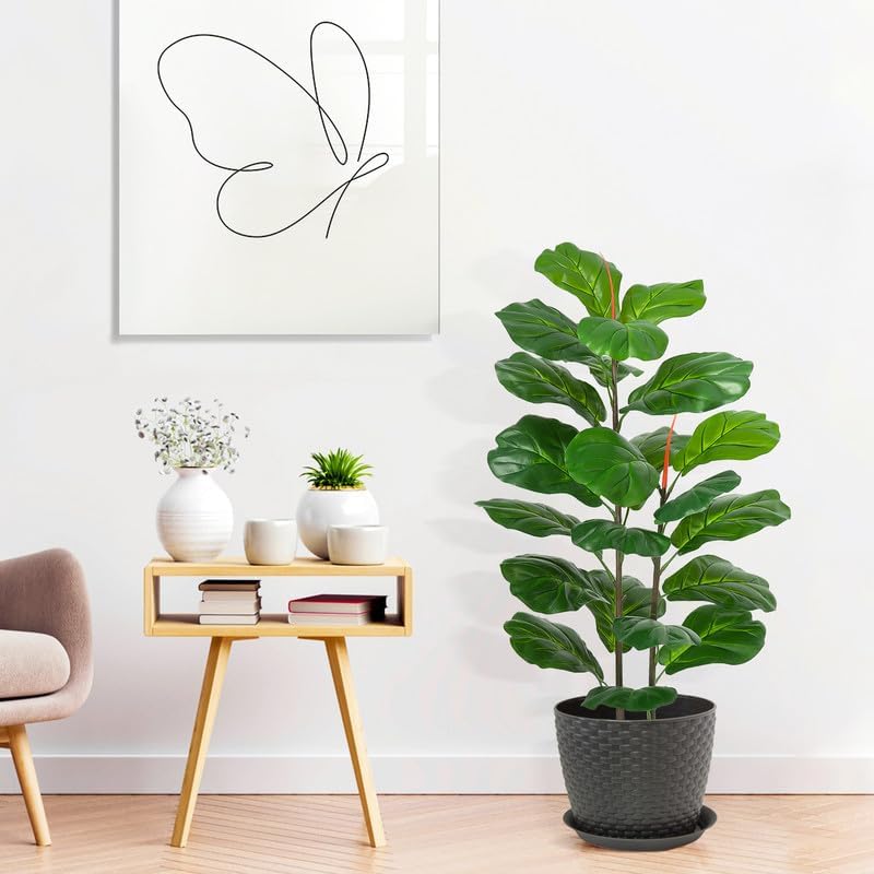 IDEALHOUSE Ficus Lyrata – Árbol de higuera artificial de 39 pulgadas para decoración del hogar, interior, exterior, oficina, sala de estar, baño,