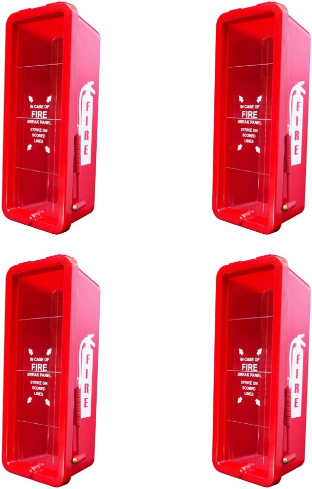 Paquete de 4 gabinetes extintores de plástico resistente de 10 libras, color rojo para extintores de 10 libras
